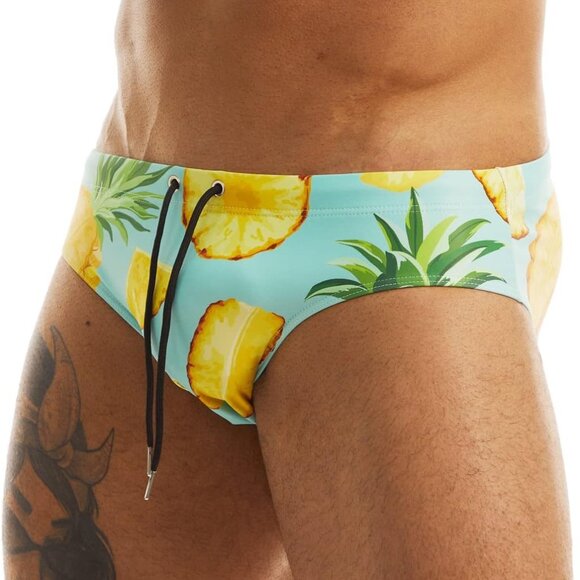 Men's Sexy Bikini Swim Briefs Quick Dry Printed Swimsuit Beach Swimwear with Dra